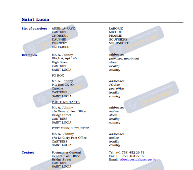 圣卢西亚岛邮件格式
